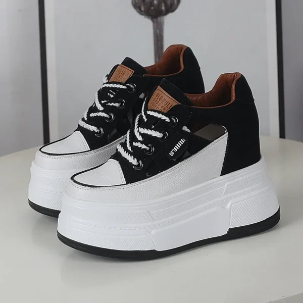 ⁦Spring and Summer Platform Casual Shoes Ultra High Heels Increase 12CM Small Hollowed Breathable Sandals⁩ - الصورة ⁦2⁩