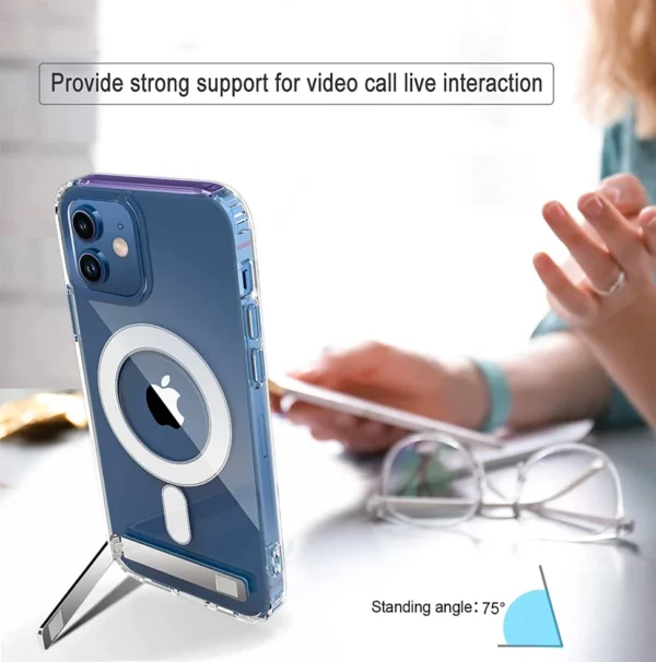 ⁦Stand Clear Magnetic Phone Case for iPhone 17 Pro Max Air 13 12 Mini 16 15 14 11 Cases with Kickstand Transparent Holder Cover⁩ - الصورة ⁦3⁩