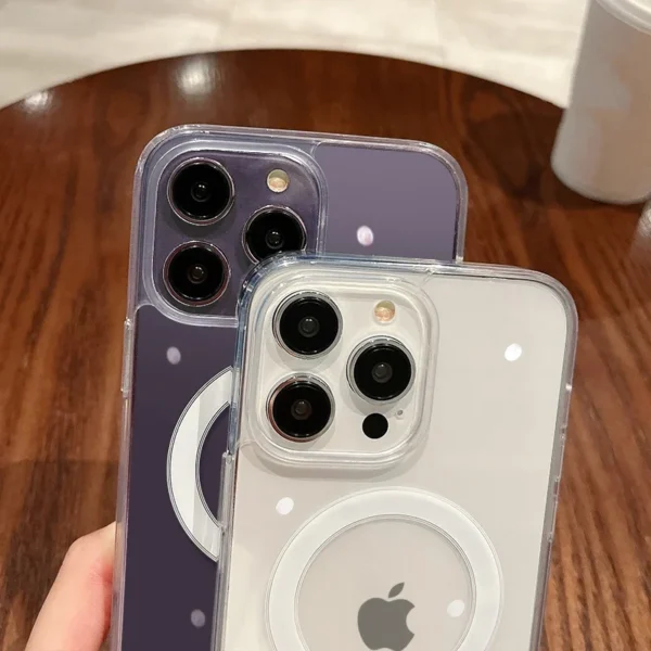 ⁦For Magesafe Magnetic Transparent Wireless Charge Case For iPhone 11 12 13 14 15 16 17 Air Pro Max Plus Mini Shockproof PC Cover⁩ - الصورة ⁦4⁩