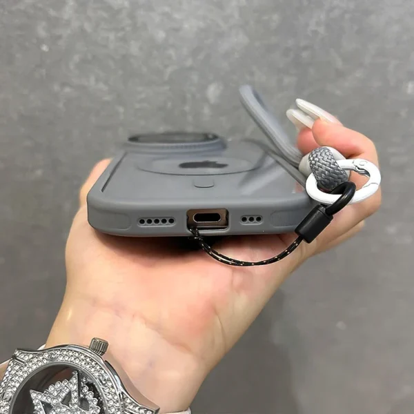 ⁦Fold Glass Lens Stand Magnetic Transparent Case For iPhone 17 16 15 14 13 12 11 Pro Max For Magsafe Wrist Strap Shockproof Cover⁩ - الصورة ⁦6⁩