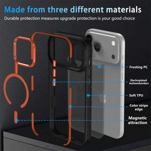 ⁦Luxury Magnetic Colorful Border Case for iPhone 17 Air 16 Pro Max 15 14 Plus 13 12 11 Magsafe Wireless Charging Shockproof Cover⁩ - الصورة ⁦3⁩