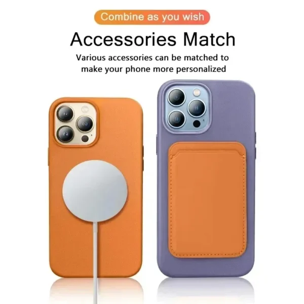 ⁦Luxury MagSafe Case for Apple iPhone 17 Pro Max 16 13 12 14 15 Plus Leather Official Style MacSafe Magnetic i Phone Cover Etui⁩ - الصورة ⁦3⁩