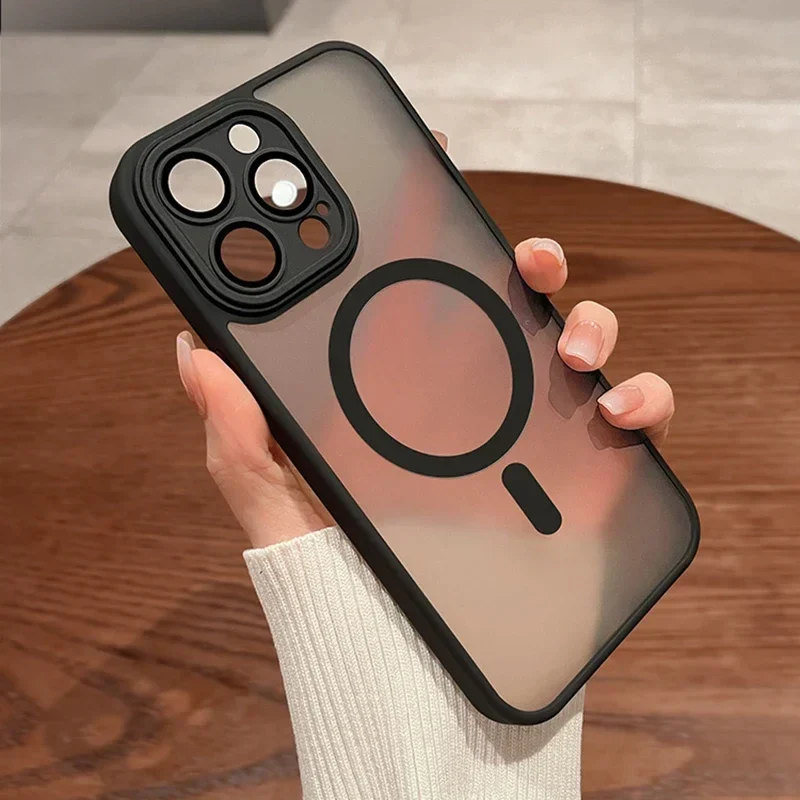 Magnetic Luxury Matte Translucent Armor Shockproof Case For iPhone 16 15 14 13 12 17 Pro Max Plus Magsafe Wireless Charge Cover - الصورة 3