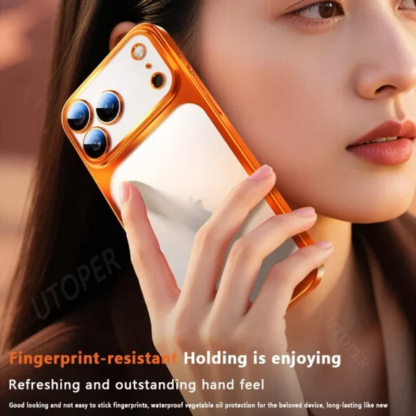 ⁦17 Pro Max Plating New Orange Simple Translucent with Lens Film Case for iPhone 17 Pro Max All-inclusive Anti-fall Damping Cover⁩ - الصورة ⁦5⁩
