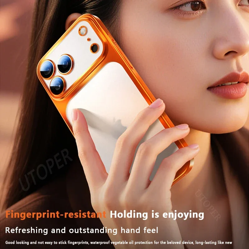 17 Pro Max Plating New Orange Simple Translucent with Lens Film Case for iPhone 17 Pro Max All-inclusive Anti-fall Damping Cover - الصورة 5