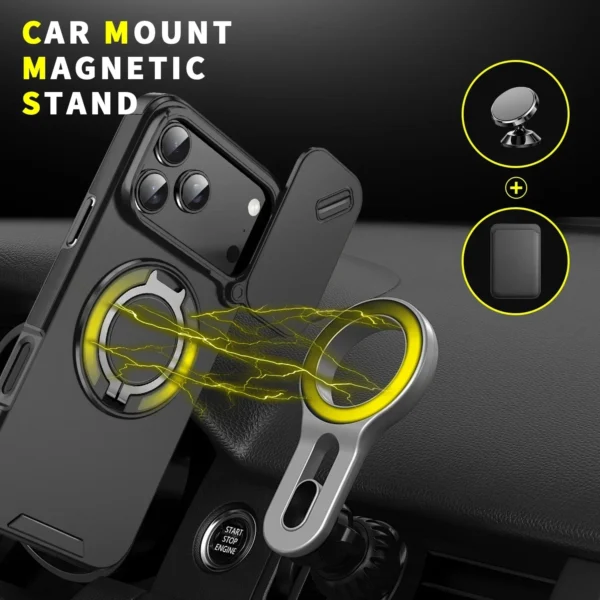 ⁦Slide Camera Protection Magsafe Magnetic Wireless Charging Armor Case for IPhone 17 Air 16e 16 15 Plus 14 13 12 11 Pro Max Cover⁩ - الصورة ⁦2⁩