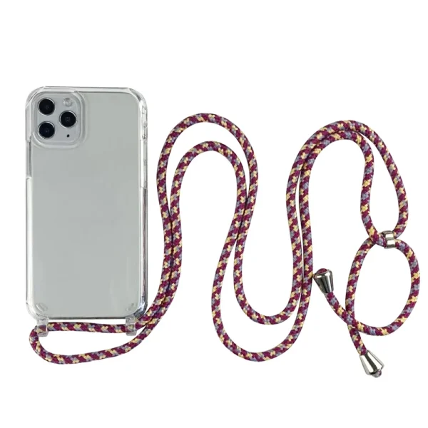 ⁦Crossbody Necklace Cord Lanyard Case For iPhone 17 16 15 13 Pro Max 12 Mini 11 14 Plus Strap Hang Rope Transparent Phone Cover⁩ - الصورة ⁦2⁩