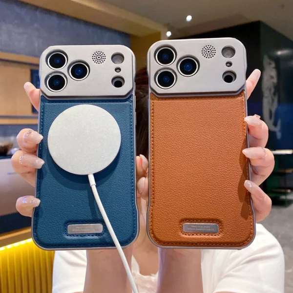 ⁦For Magsafe Leather Borderless Aroma Cooling Case For iPhone 17 16 15 14 13 12 11 Pro Max Plus 17 Air 16E Magnetic Back Cover⁩ - الصورة ⁦3⁩