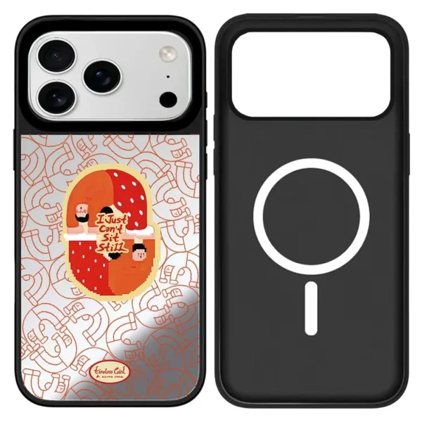 ⁦Girl Fitness Cartoon Mirror Surface Cover for iPhone 12 13 14 15 16 17 Pro Max 17 Air Case - Protective Magnetic Case⁩ - الصورة ⁦5⁩