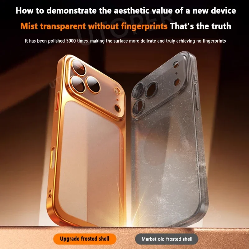 17 Pro Max Plating New Orange Simple Translucent with Lens Film Case for iPhone 17 Pro Max All-inclusive Anti-fall Damping Cover - الصورة 4