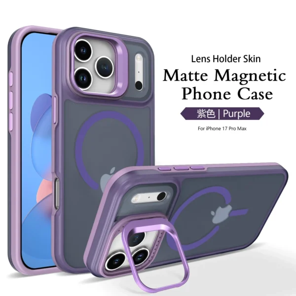 ⁦Luxury Matte Clear With Holder Shockproof Magnetic Magsafe Phone Case for IPhone 17 16 15 14 Plus 13 12 Pro Max 17Air 16e Cover⁩ - الصورة ⁦4⁩