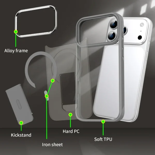 ⁦Folding Stand Holder Magnetic Matte Case For iPhone 17 16 Pro Max 15 14 Plus 13 12 For Magsafe Wireless Charge Shockproof Cover⁩ - الصورة ⁦4⁩