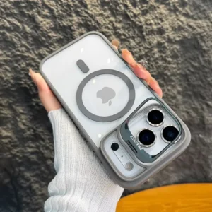 Transparent Holder Wireless Charging Case for iPhone 17 Pro Max Air Clear Official Shockproof Magnetic Solid Color Fashion Cover<span> - </span>Grey, For iPhone 17