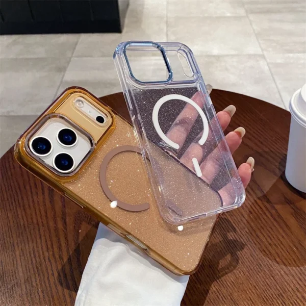 ⁦Glitter Magnetic Wireless Charging Candy Color Case for iPhone 17 Pro Max 17 Air for Magsafe Metal Lens Frame Bling Cover Funda⁩ - الصورة ⁦3⁩