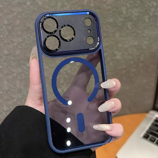 Luxury Metal lens frame Magnetic Phone Case For iPhone 17 Air 16 15 14 13 12 11 Pro Max Plus Magsafe Wireless Charge Clear Cover