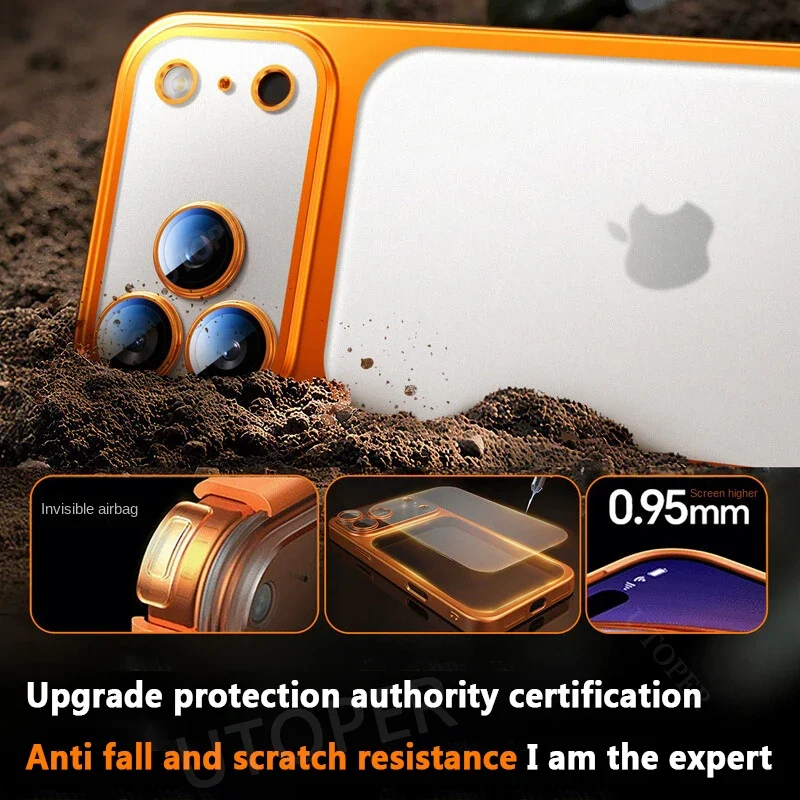 17 Pro Max Plating New Orange Simple Translucent with Lens Film Case for iPhone 17 Pro Max All-inclusive Anti-fall Damping Cover - الصورة 2