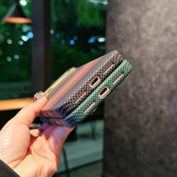 ⁦Carbon Fiber Relief Magsafe Case For iPhone 13 14 15 16 17 Pro Max Plus Magnetic Wireless Charging Alloy Lens Shockproof Cover⁩ - الصورة ⁦6⁩