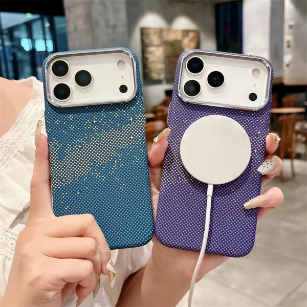 ⁦Luxury Kelvar Carbon Fiber Phone Case for iPhone 17 Air 17 Pro Max Magnetic Wireless Charging Ultra Thin Hard Colorful Cover⁩ - الصورة ⁦2⁩