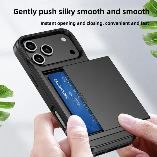 ⁦Case For iPhone 17 Pro Max 16 Pro Max 15 Pro 15 14 13 12 Wallet Card Holder Slide Slot Slim Hard PC Heavy Duty Protective Covers⁩ - الصورة ⁦3⁩