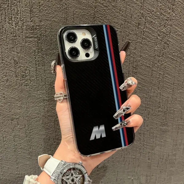 ⁦Striped letter M pattern phone case for iPhone 17 16 15 14 13 12 11 Pro Max/Pro/Plus Drop and shock resistant back cover⁩ - الصورة ⁦2⁩
