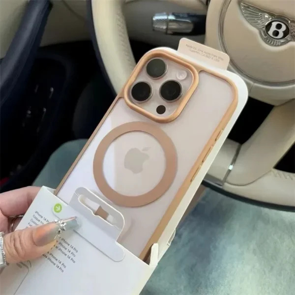 ⁦Transparent Magsafe Magnetic Case For iPhone 16 17 Air 16e 15 14 Plus 13 12 11 Pro Max Wireless Charging Hard Protect Cover⁩ - الصورة ⁦4⁩