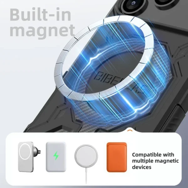 ⁦Military Armor Phone Case For iPhone 17 16 15 14 13 Pro Max 17Air 16E Magnetic Wireless Charging Anti-Drop Protective Cover⁩ - الصورة ⁦3⁩