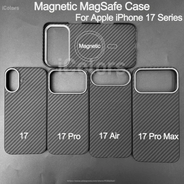 ⁦Magnetic MagSafe Case for iPhone 17 Pro Max/17 Pro/17 Air/17 Aramid Carbon Fiber Case Ultra thin Lightweight Aramid Fiber Cover⁩ - الصورة ⁦2⁩