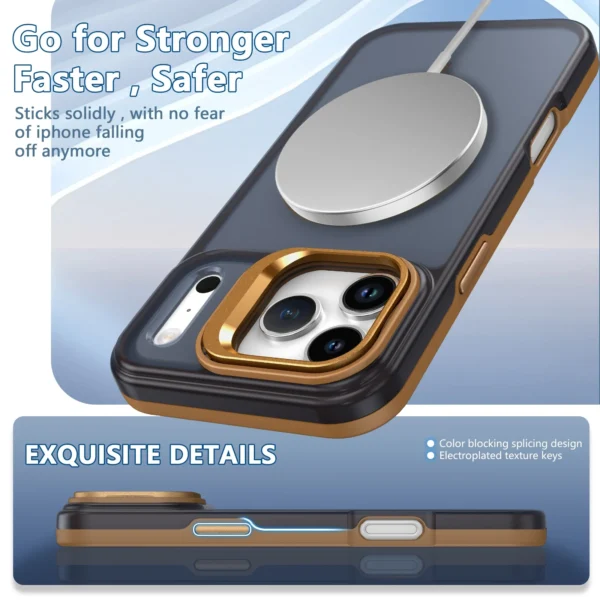 ⁦Luxury Matte Clear With Holder Shockproof Magnetic Magsafe Phone Case for IPhone 17 16 15 14 Plus 13 12 Pro Max 17Air 16e Cover⁩ - الصورة ⁦2⁩
