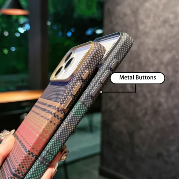 ⁦Carbon Fiber Relief Magsafe Case For iPhone 13 14 15 16 17 Pro Max Plus Magnetic Wireless Charging Alloy Lens Shockproof Cover⁩ - الصورة ⁦4⁩