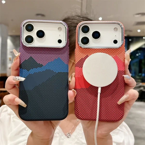 Luxury Kelvar Carbon Fiber Phone Case for iPhone 17 Air 17 Pro Max Magnetic Wireless Charging Ultra Thin Hard Colorful Cover