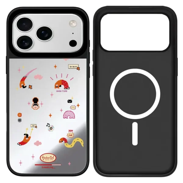⁦Girl Fitness Cartoon Mirror Surface Cover for iPhone 12 13 14 15 16 17 Pro Max 17 Air Case - Protective Magnetic Case⁩ - الصورة ⁦3⁩