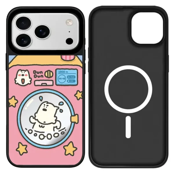 ⁦Cartoon White Dog Mirror Surface Cover for iPhone 12 13 14 15 16 17 Pro Max 17 Air Case - Protective Magnetic Case⁩ - الصورة ⁦3⁩