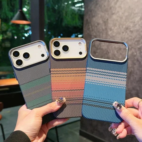⁦Carbon Fiber Relief Magsafe Case For iPhone 13 14 15 16 17 Pro Max Plus Magnetic Wireless Charging Alloy Lens Shockproof Cover⁩ - الصورة ⁦3⁩