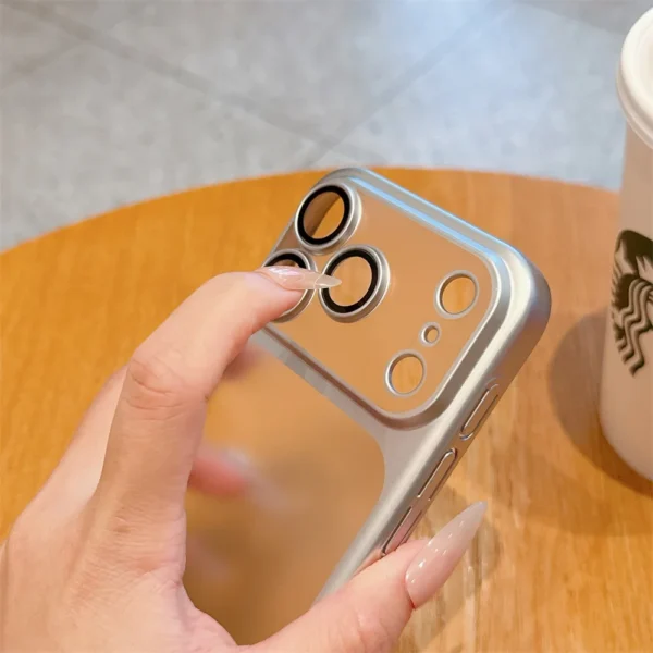 ⁦Luxury Frosted Transparent Matte Phone Case For iPhone 17 Pro Max Full Lens Protection Metallic Color Frame Armor Back Cover⁩ - الصورة ⁦5⁩