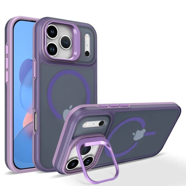 ⁦Luxury Matte Clear With Holder Shockproof Magnetic Magsafe Phone Case for IPhone 17 16 15 14 Plus 13 12 Pro Max 17Air 16e Cover⁩ - الصورة ⁦5⁩