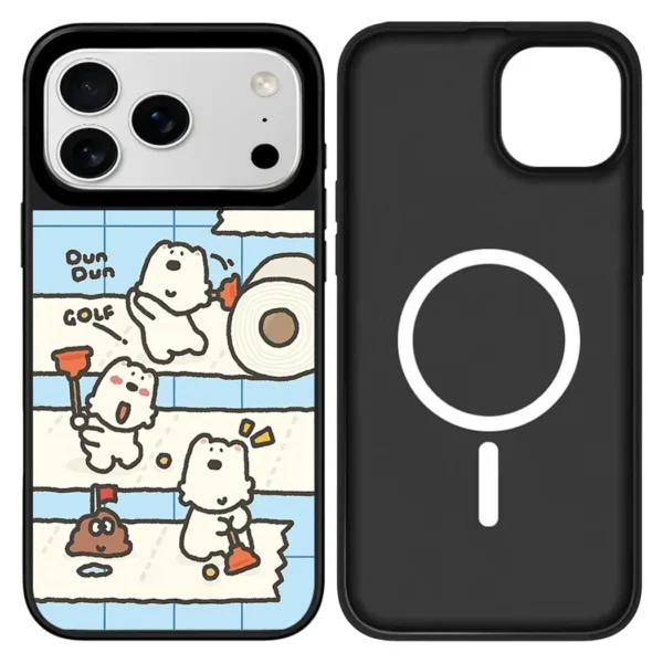 ⁦Cartoon White Dog Mirror Surface Cover for iPhone 12 13 14 15 16 17 Pro Max 17 Air Case - Protective Magnetic Case⁩ - الصورة ⁦4⁩