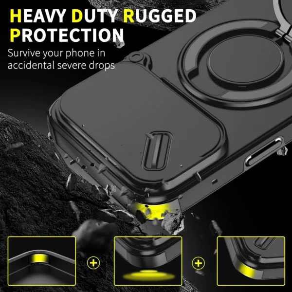 ⁦Slide Camera Protection Magsafe Magnetic Wireless Charging Armor Case for IPhone 17 Air 16e 16 15 Plus 14 13 12 11 Pro Max Cover⁩ - الصورة ⁦3⁩