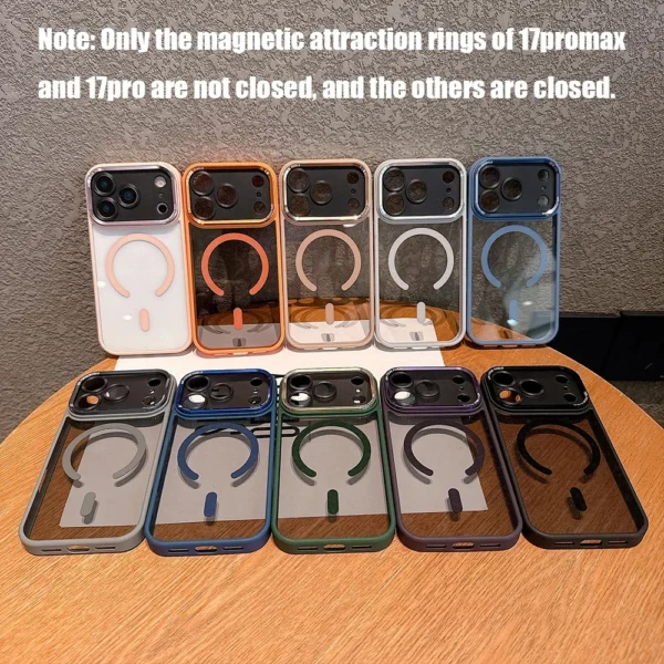 ⁦Luxury Metal lens frame Magnetic Phone Case For iPhone 17 Air 16 15 14 13 12 11 Pro Max Plus Magsafe Wireless Charge Clear Cover⁩ - الصورة ⁦6⁩