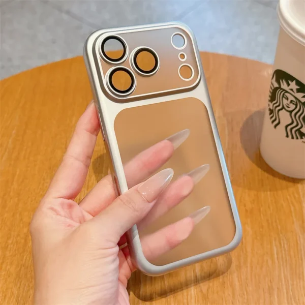 ⁦Luxury Frosted Transparent Matte Phone Case For iPhone 17 Pro Max Full Lens Protection Metallic Color Frame Armor Back Cover⁩ - الصورة ⁦2⁩