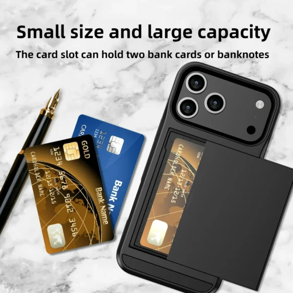 ⁦Case For iPhone 17 Pro Max 16 Pro Max 15 Pro 15 14 13 12 Wallet Card Holder Slide Slot Slim Hard PC Heavy Duty Protective Covers⁩ - الصورة ⁦4⁩