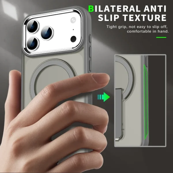 ⁦Folding Stand Holder Magnetic Matte Case For iPhone 17 16 Pro Max 15 14 Plus 13 12 For Magsafe Wireless Charge Shockproof Cover⁩ - الصورة ⁦3⁩
