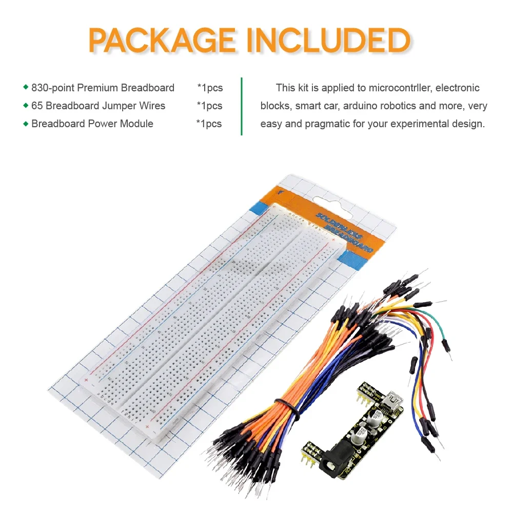 Keyestudio MB102 830 Point Solderless Breadboard +3.3V/5V Power Module+65 Jumper Wires for Arduino DIY Electronic Project Kit - الصورة 5