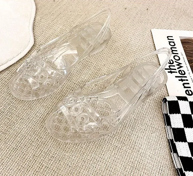 Summer 2024 Pvc Plastic Sandals for Women Purple Footwear Open Toe Ladies Shoes with Medium Heels Jelly Asian Size Vip Sale F H