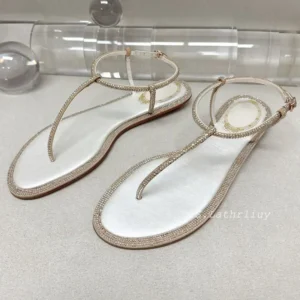 Fashion Split Toe Sandals Women Flip Flops Shiny Rhinestone Narrow Band Flat Sandalias Summer Outdoor Vacation Beach Shoes