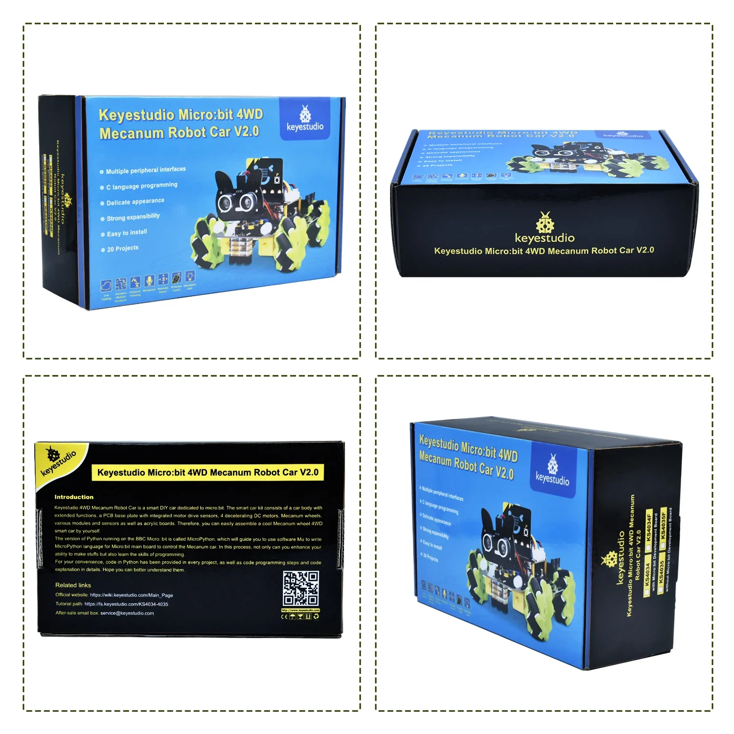 Keyestudio Micro bit 4WD Mecanum مع لوحة سيارة روبوت V2.0 مع نظام برمجة لغة Python لمجموعة السيارة الذكية Microbit - Image 6