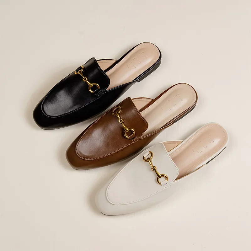 2025 Summer Women's Closed-Toe Flat Mules Horsebit Loafers Casual Stylish Slippers for Outdoor Wear