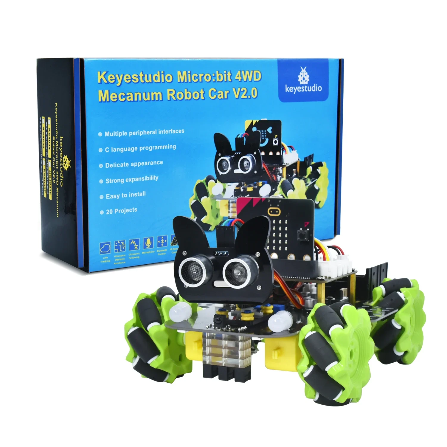 Keyestudio Microbit V2.0 4WD Mecanum سيارة روبوت ذكية + 18 مشاريع لـ BBC Micro: bit Robot Car Python Kit STEM ألعاب قابلة للبرمجة - Image 6
