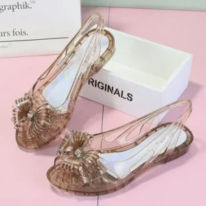 Footwear with Medium Heels Summer 2024 Bow Sandals for Women Beach Ladies Shoes Jelly Plastic Pvc Trend Anti Slip Hot Shoe Korea