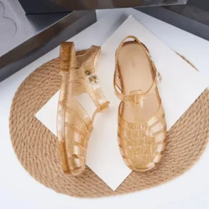 Onsale New Retro Brand Women Summer Sandals Girl Classical Roman Round Head Hollow Woven PVC sandals Ladies Beach Shoes sm132