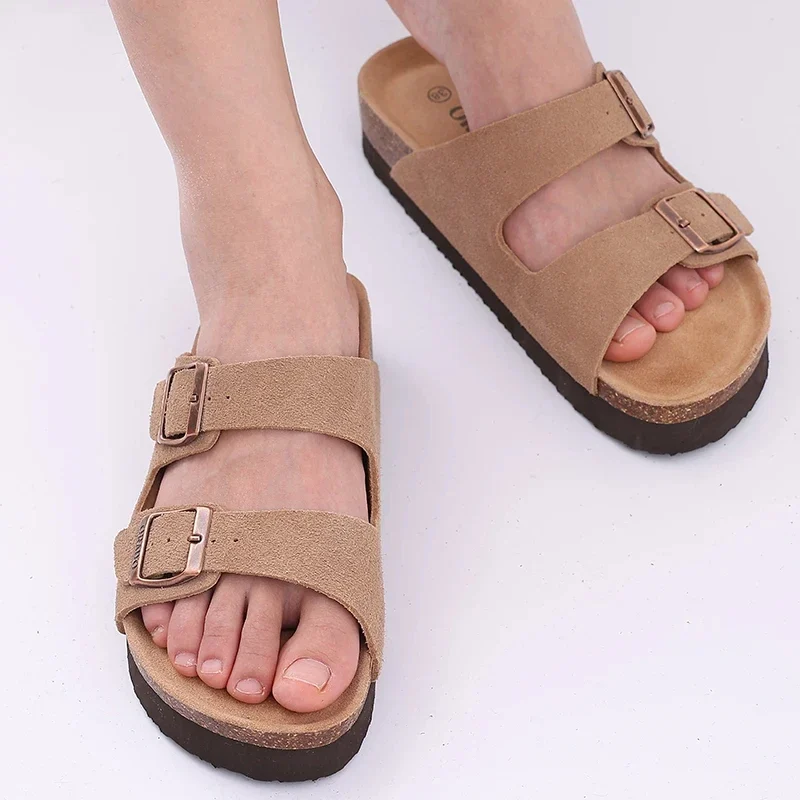 Comwarm Classic Cork Sandals For Women Men Fashion Soft Thick Sole Cork Slippers Summer Beach Sandals Home Open Toe Flat Sandals - الصورة 2